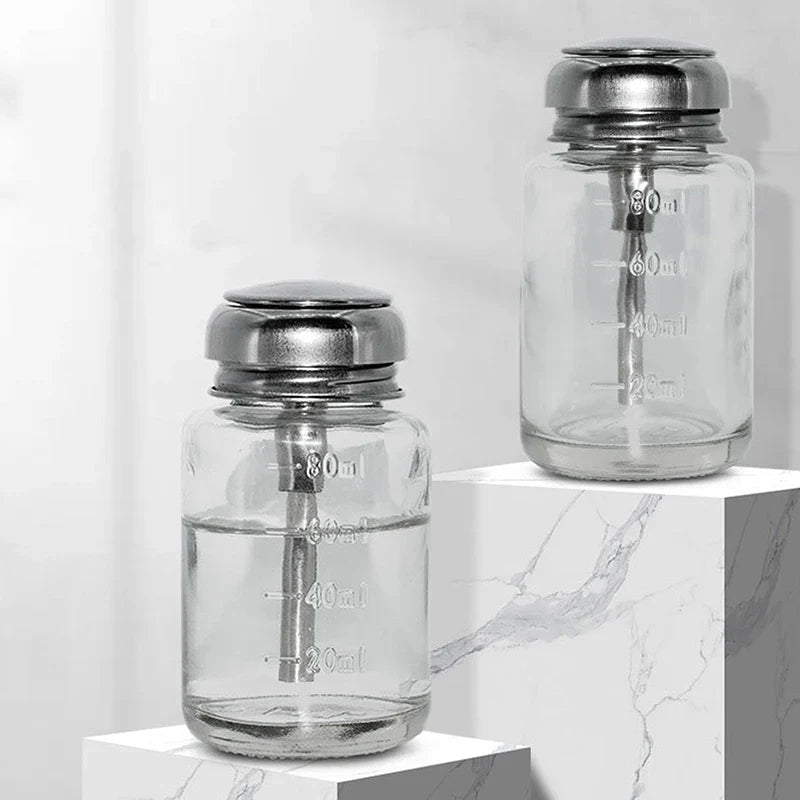 Clear Glass Push-Down Pump Dispenser | Refillable Nail Polish Bottle Glass Pump Dispenser Qme