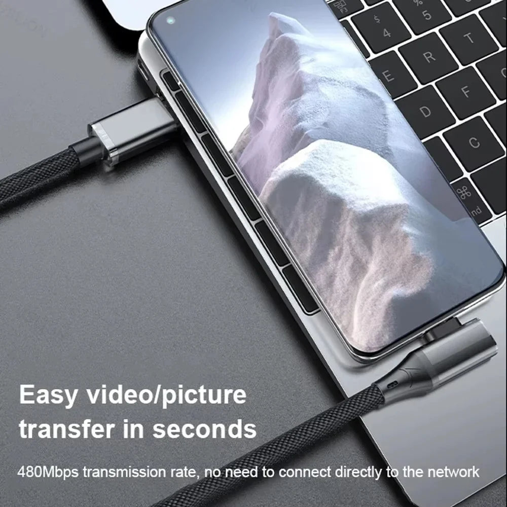 120W 90° Elbow USB-C Fast Charging Cable | Braided PD Wire USB-C Charging Cable Qme