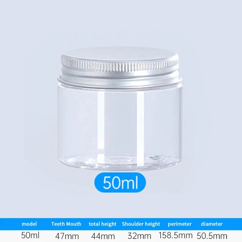 Refillable Plastic Travel Jars – Empty Cosmetic Containers, Set of 5 Cosmetic Travel Jars Qme 50ml Silver