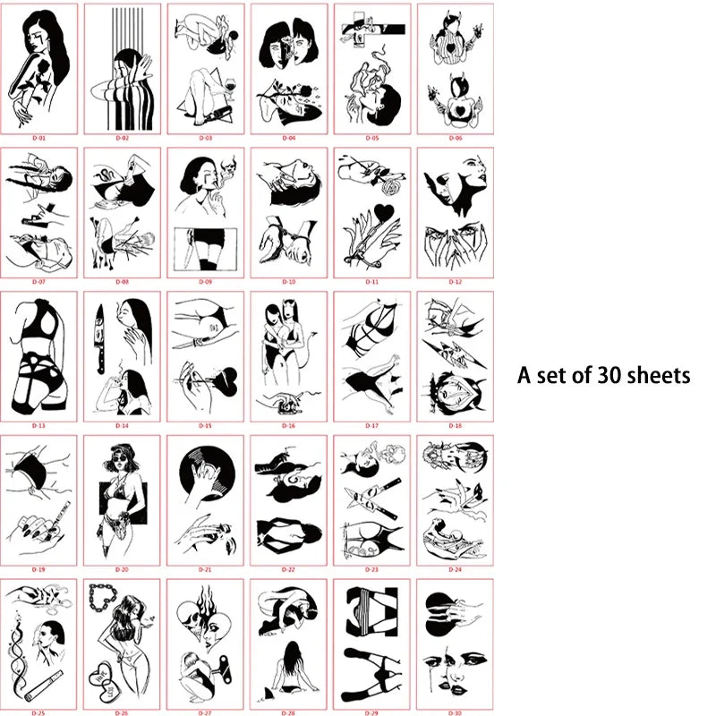 30 Black Temporary Tattoo Stickers – Small Clear Body Art Set Temporary Tattoo Stickers Qme 30A