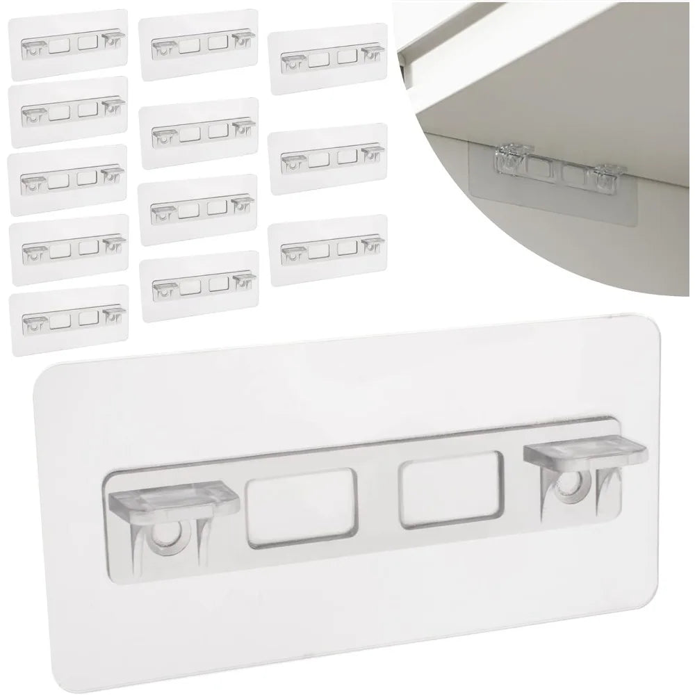 No-Drill Adhesive Shelf Brackets – Clear Plastic Cabinet Support Shelf Bracket Qme
