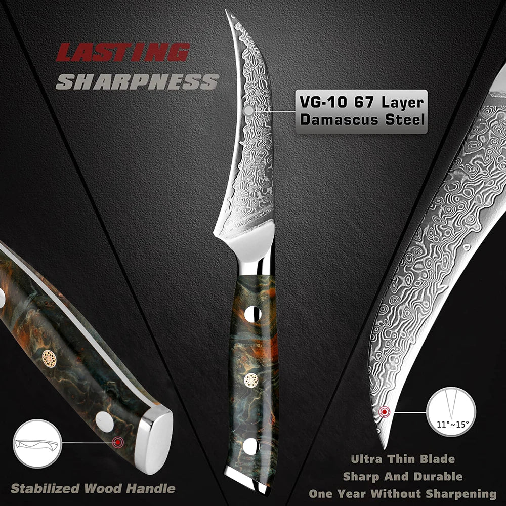 XITUO 3.5" Damascus VG10 Paring Knife – Razor Sharp, Wood Handle Damascus Paring Knife Qst