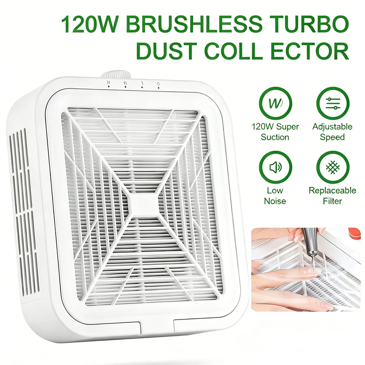 120W Brushless Nail Dust Collector – Adjustable Speed Vacuum Nail Dust Collector Qst
