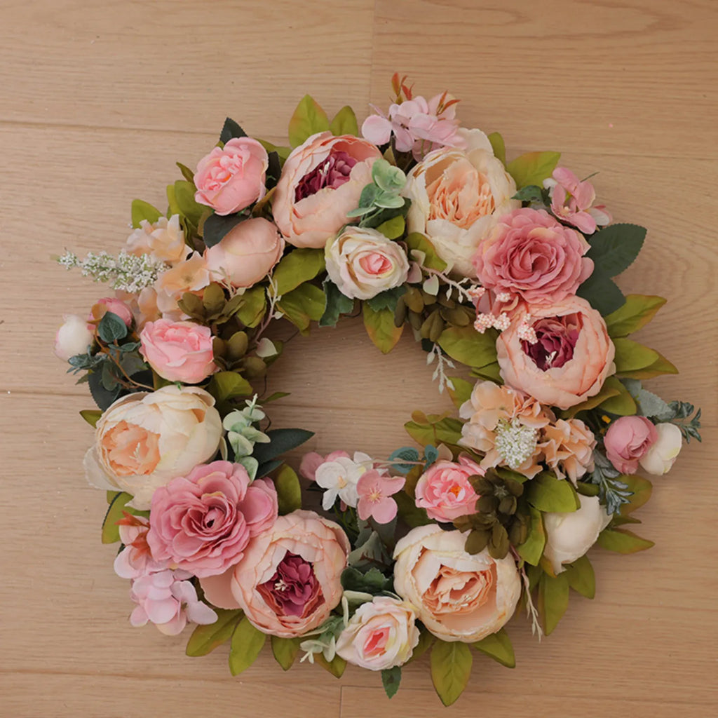 Peony Artificial Flower Round Wreath | Wedding & Holiday Decor Artificial Flower Wreath Qme