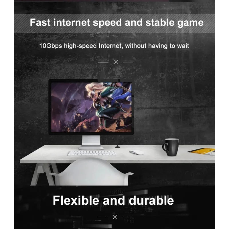 CAT8 Ethernet Cable 40Gbps 2000MHz Shielded RJ45 Gaming Ethernet Cable Qme