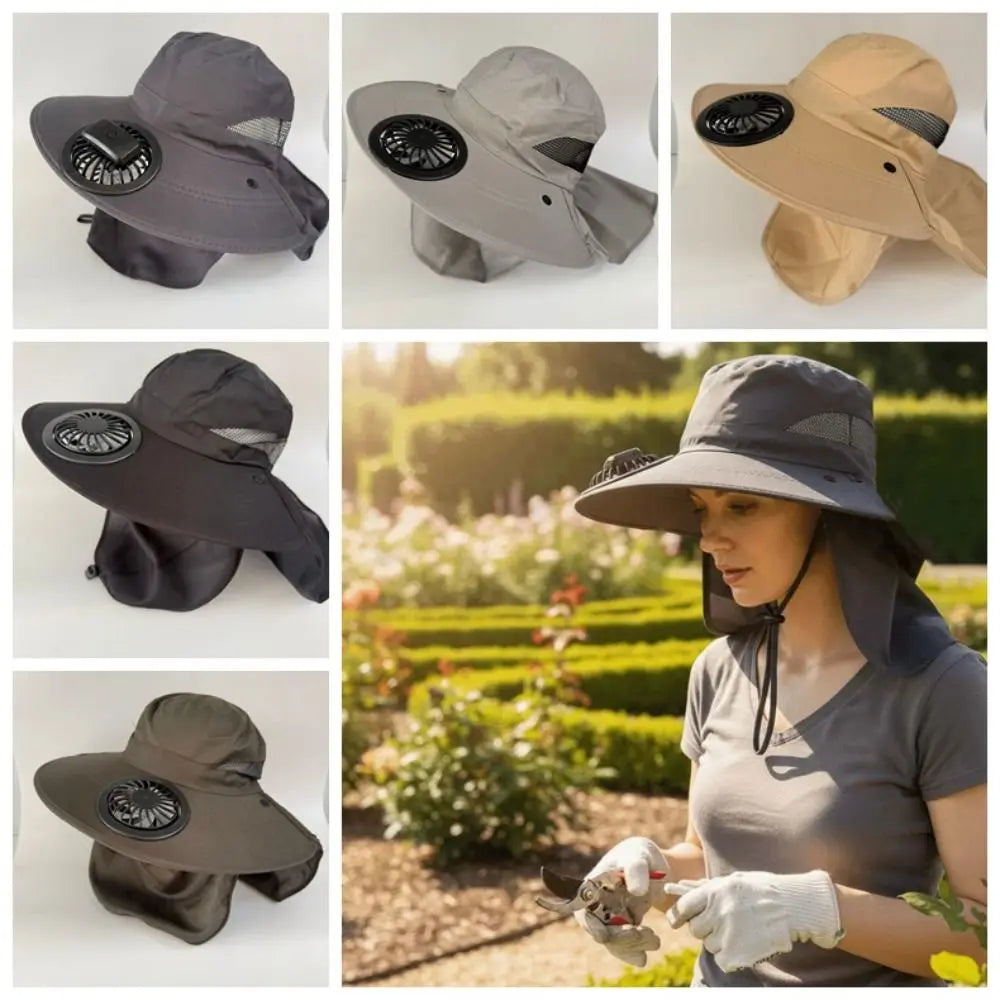 Rechargeable Fan Hat – Wide Brim Sun Hat with Face Cover Rechargeable Fan Hat Qme