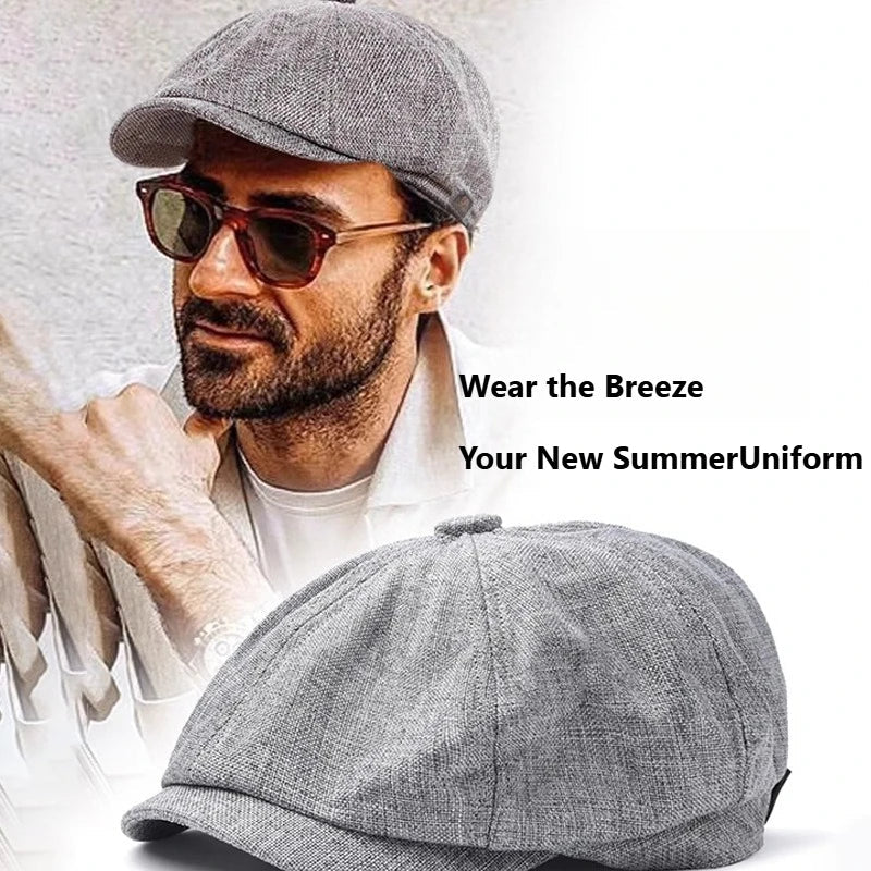 Large Head Linen Summer Hat – Adjustable Breathable Beret Cap Linen Beret Hat Qme