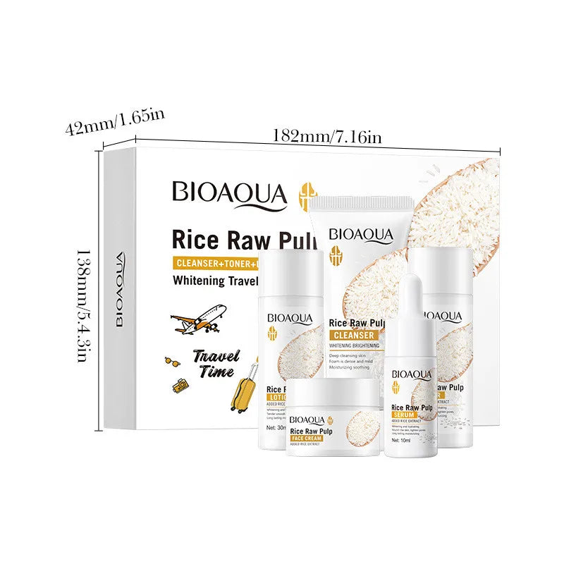 BIOAOUA Rice Raw Brightening Hydrating Skincare Set – 5pcs Skincare Gift Set Qme 5pcs Set