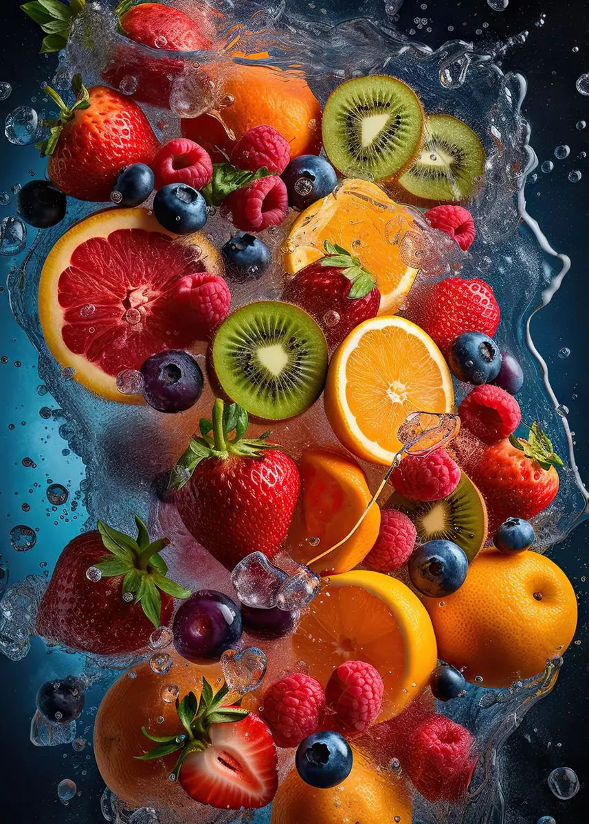Fresh Fruits Water Splash Canvas Wall Art – Kitchen Print Canvas Wall Art Qst 1 20x30cm Unframed