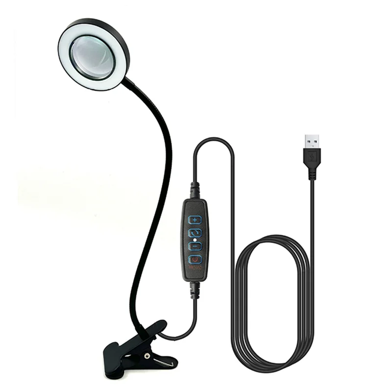 LED Clip-On Desk Lamp with 5X Magnifying Glass, 360° Flex Arm Magnifying Desk Lamp Qme