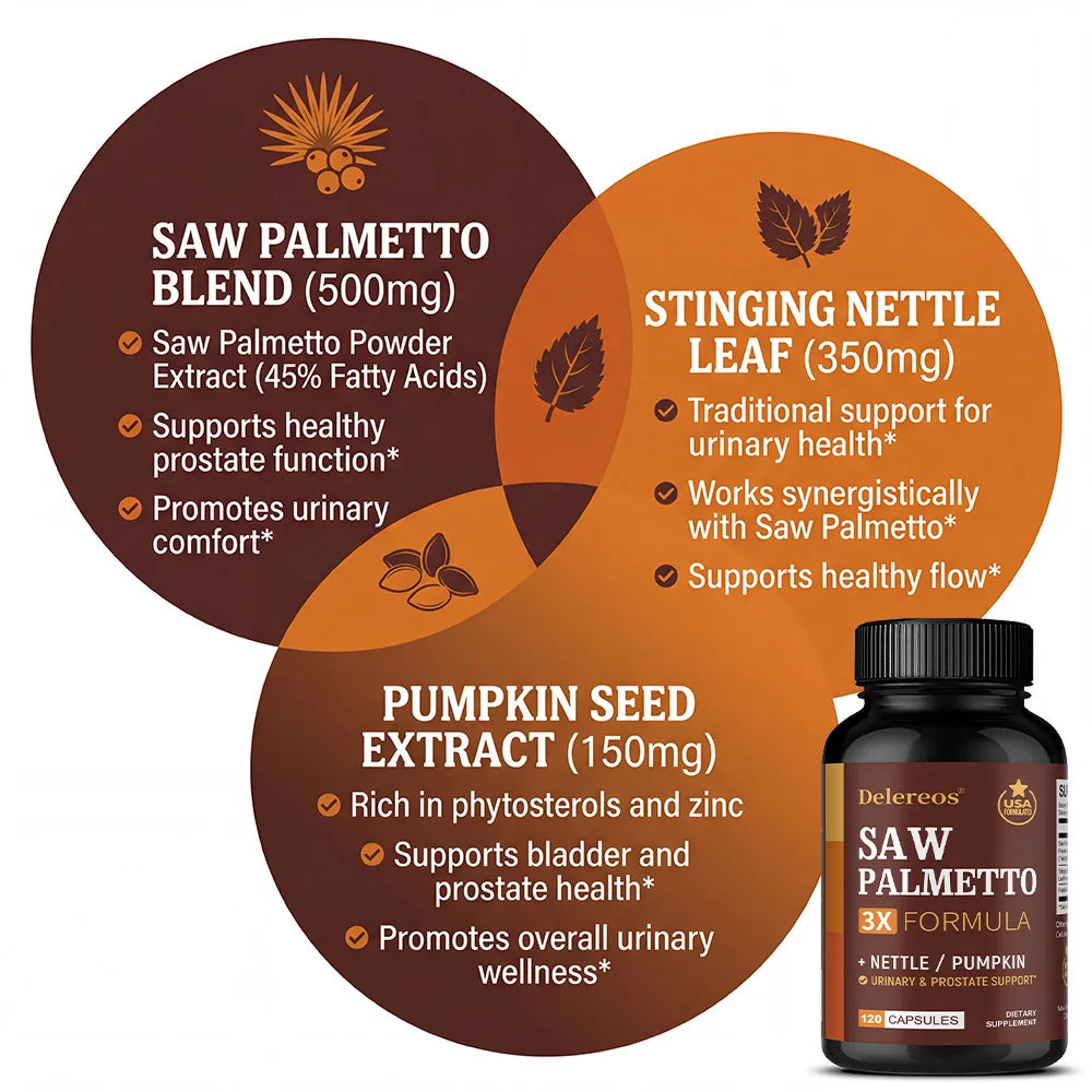 Saw Palmetto 500mg Capsules – Urinary & DHT Blocker | Vegan Herbal Supplement Qst