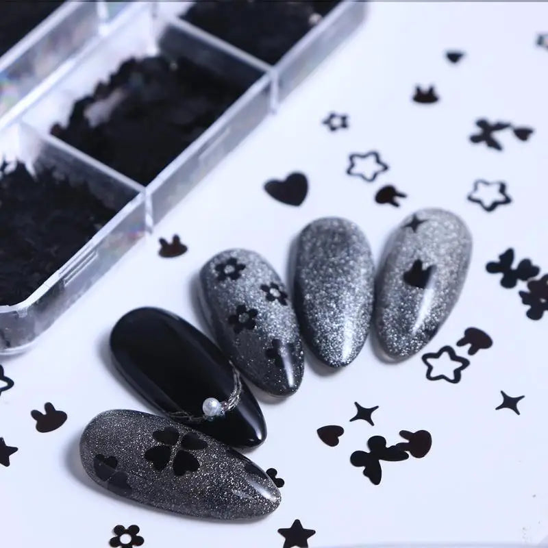 6-Grid Nail Glitter Set – Heart Butterfly Star Sequins DIY Nail Art Glitter Qst