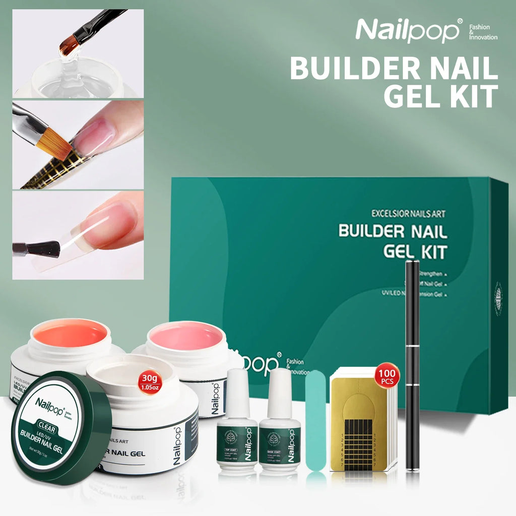 Nailpop Builder Gel Kit – Pink, Nude & Clear 3-Color Set Builder Gel Kit Qme