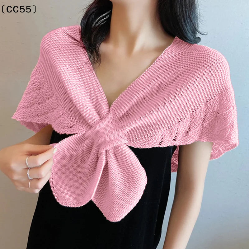 Women's Knitted Fishtail Shawl Fake Collar Wrap – Pink Knitted Shawl Wrap Qst