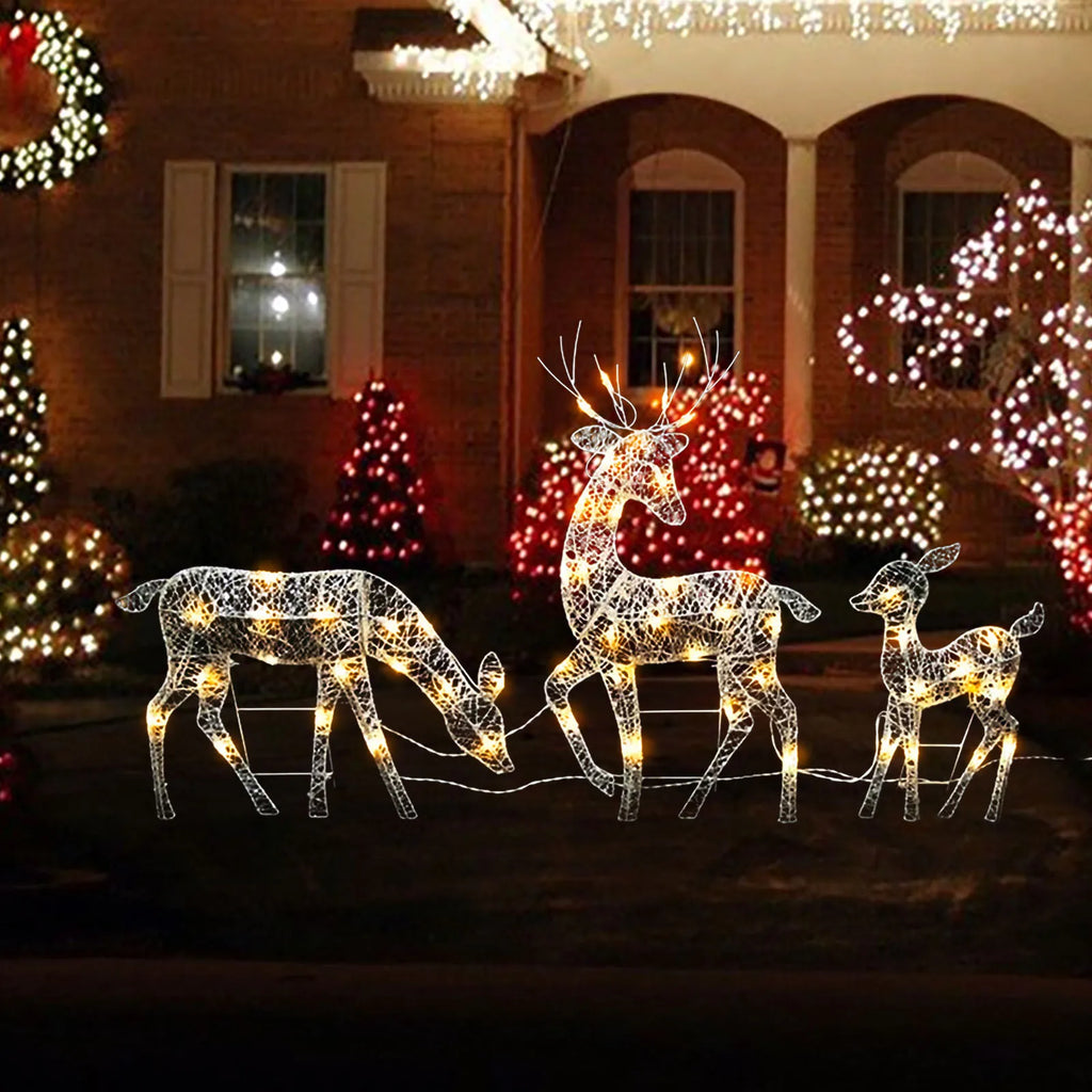 Christmas LED Reindeer Family Wicker Yard Decoration Set LED Christmas Decoration Qme