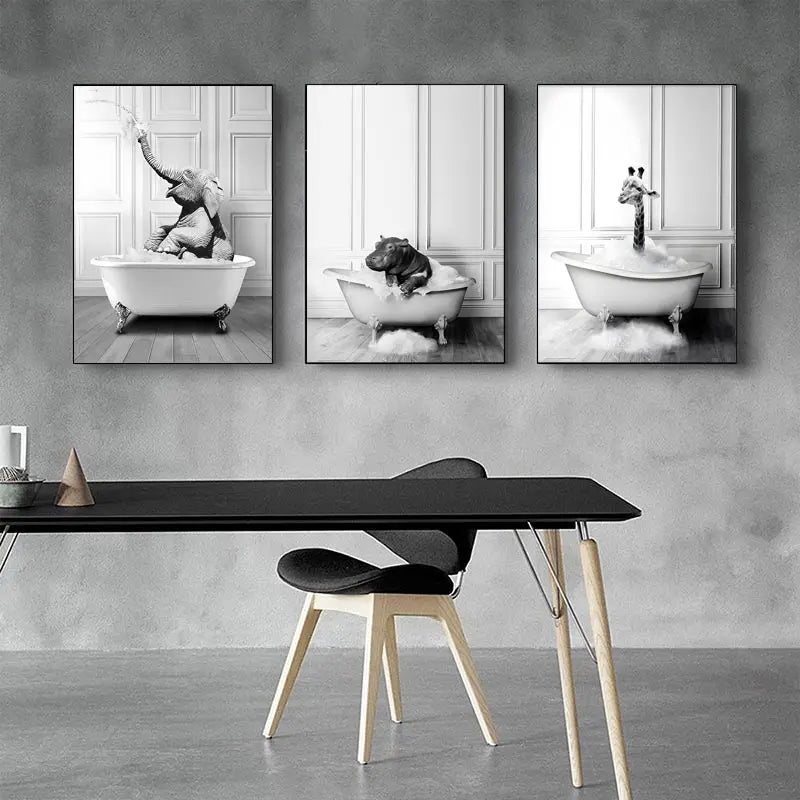 Nordic Animal Canvas Wall Art – Black & White Bathroom Poster Canvas Wall Art Qst