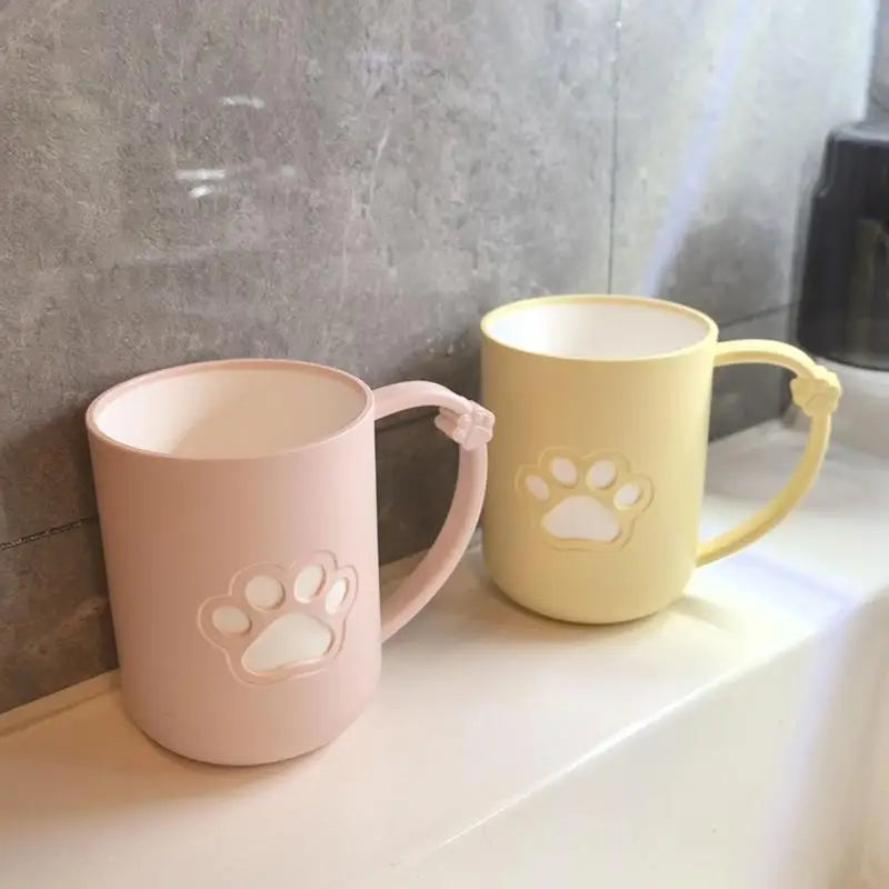 Cartoon Cat Paw Toothbrush & Mouthwash Cup with Handle Toothbrush Cup Holder Qme