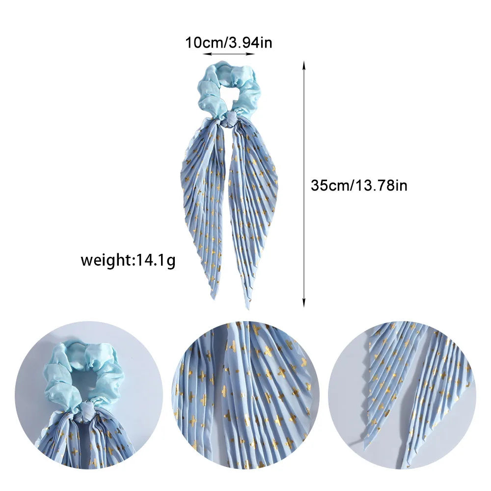 Handmade Pleated Chiffon Scrunchie Long Ribbon Elastic Hair Tie Chiffon Hair Scrunchie Qme