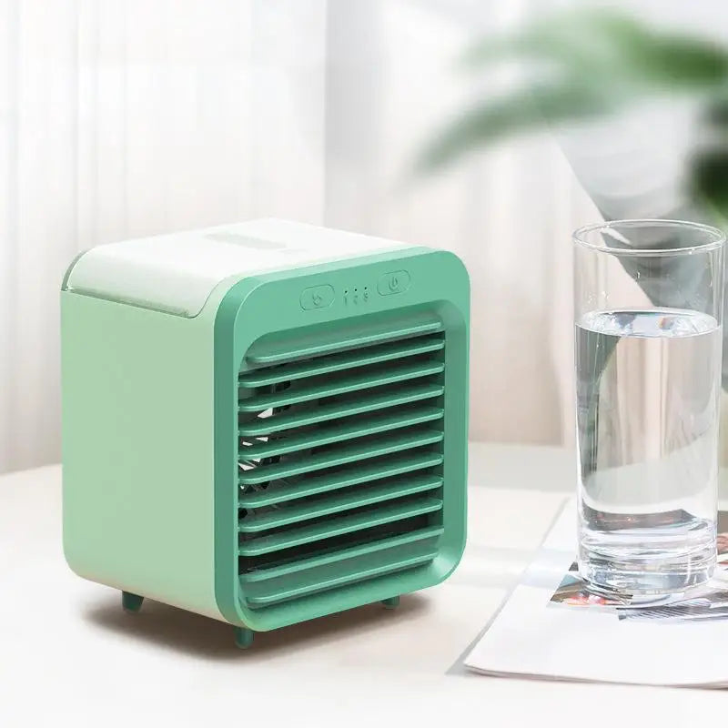 Portable USB Mini Air Cooler Fan with Humidifier – 3 Speeds Personal Desktop Cooler Fan Qme Lake Water Green