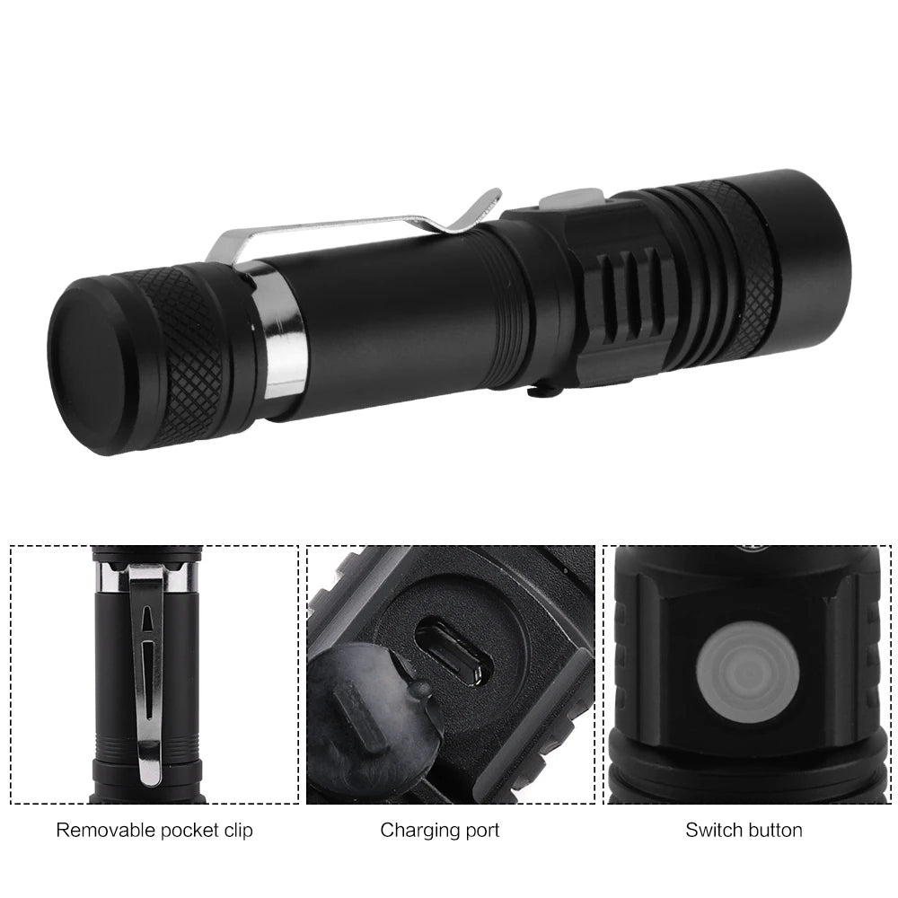 BORUiT 800LM LED Tactical Flashlight – Zoomable 18650 Torch LED Tactical Flashlight Qst