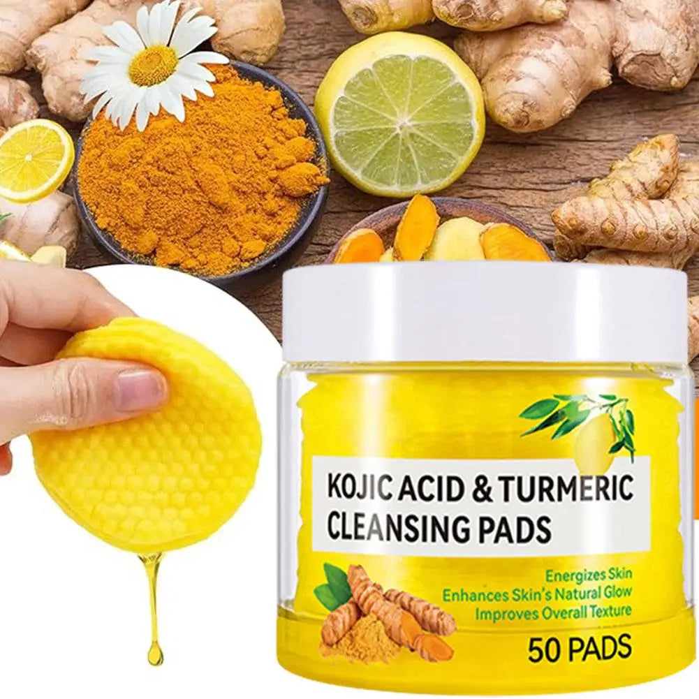 Turmeric & Kojic Acid Exfoliating Cleansing Pads – 50 Pcs Exfoliating Cleansing Pads Qme