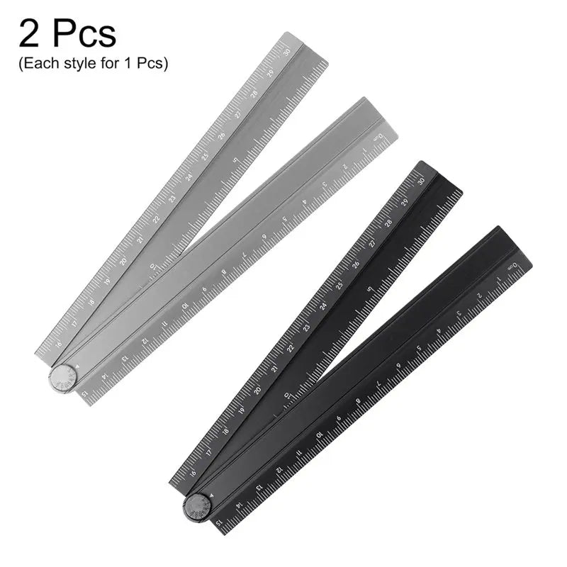 Aluminum Alloy Folding Ruler 30cm Metric Protractor Set 2pcs Folding Ruler Set Qme