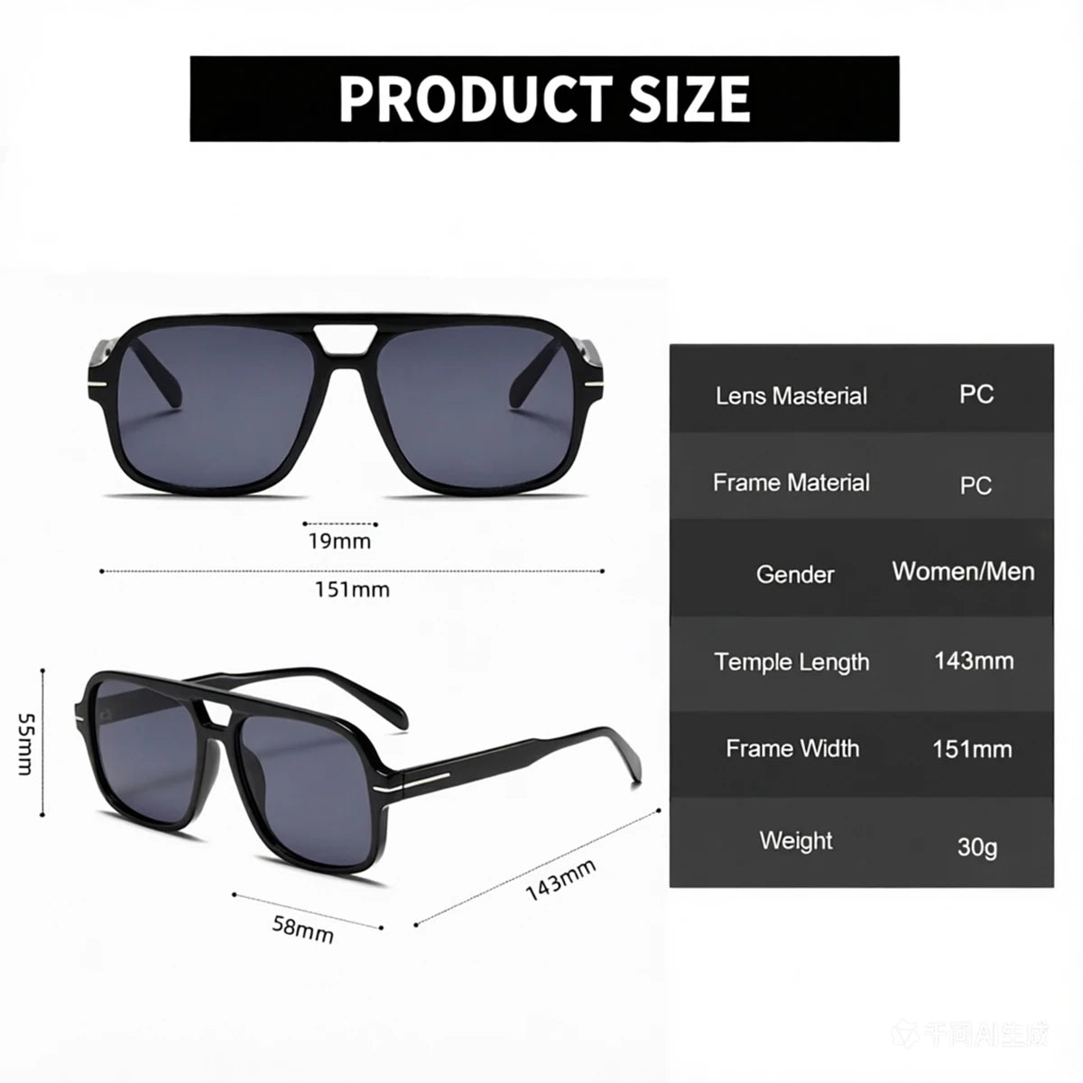VOPHA Oversized Square Aviator Sunglasses UV400 Retro 70s Fashion Sunglasses Qst