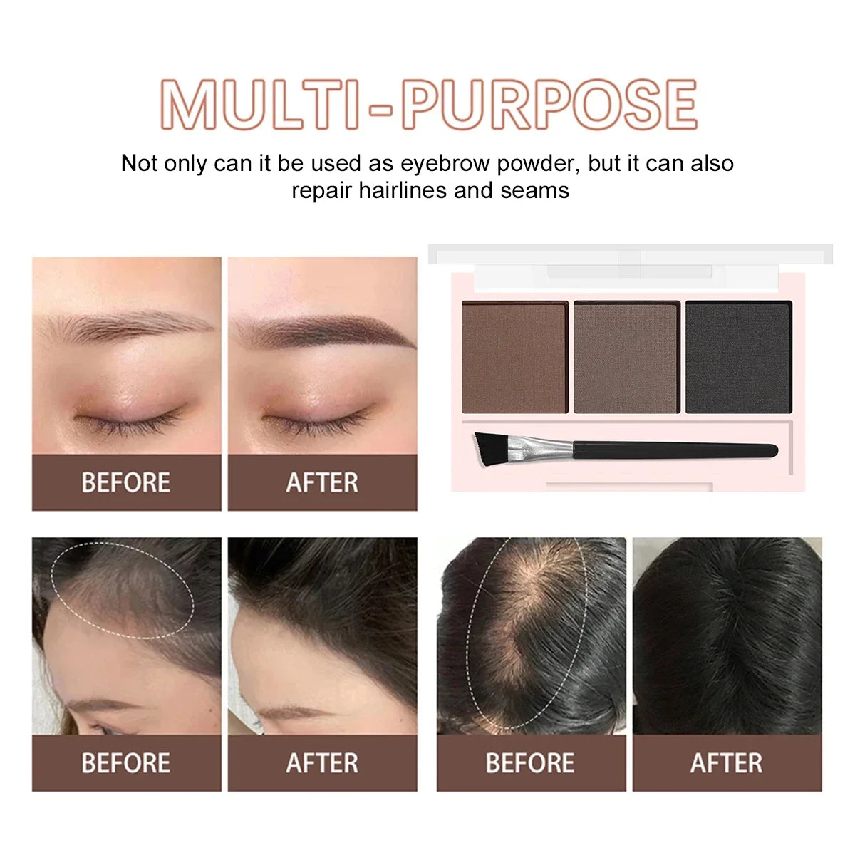 3-Color Eyebrow Powder Palette & Brush – Waterproof | Qme Eyebrow Powder Palette Qme