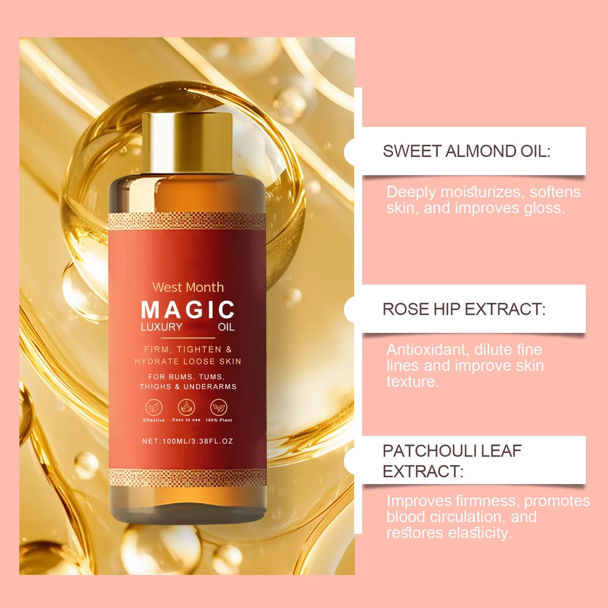 WEST MONTH Firming Body Oil – Moisturizing & Lifting 100ml Firming Body Oil Qst