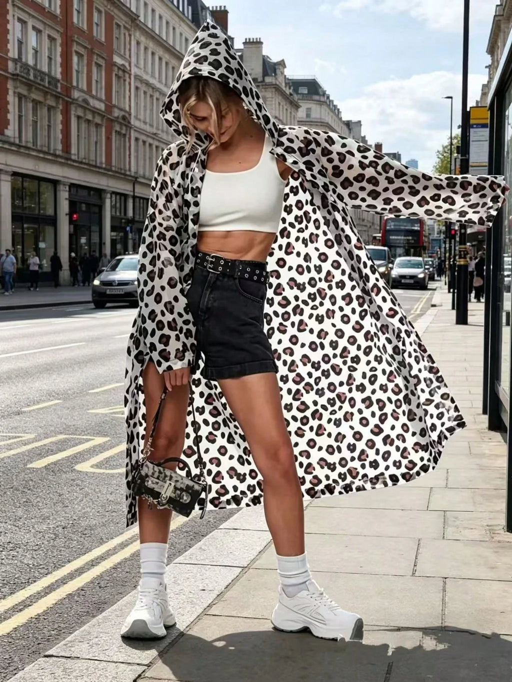 EVA Leopard Print Rain Poncho – Compact All-Season Rainwear Rain Poncho Qme