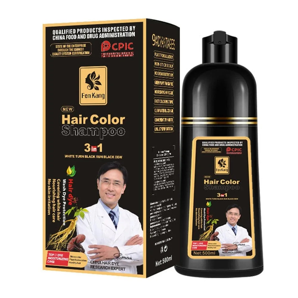 REAROYA Black Hair Dye Shampoo – Plant-Based Formula 500ml Hair Dye Shampoo Qst
