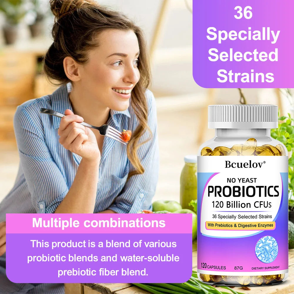 Probiotics 120 Billion CFU, 36 Strains + Prebiotics & Enzymes Probiotic Supplement Qst