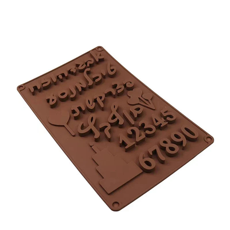 3D Hebrew Letters & Arabic Numbers Silicone Chocolate Mold Silicone Baking Mold Qme