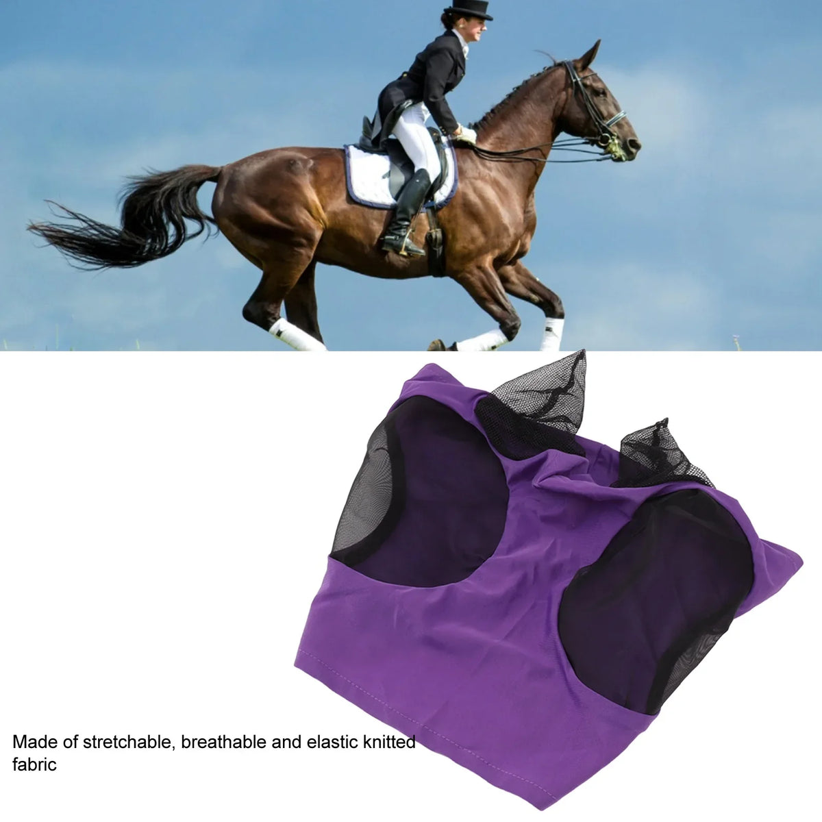 Breathable Horse Fly Mask with Ear Protection – Mesh Elastic Horse Fly Mask Qme