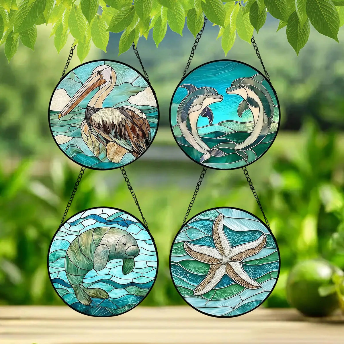 Stained Glass Acrylic Animal Ornaments Set of 4 | Tree & Door Decor Acrylic Ornament Set Qme