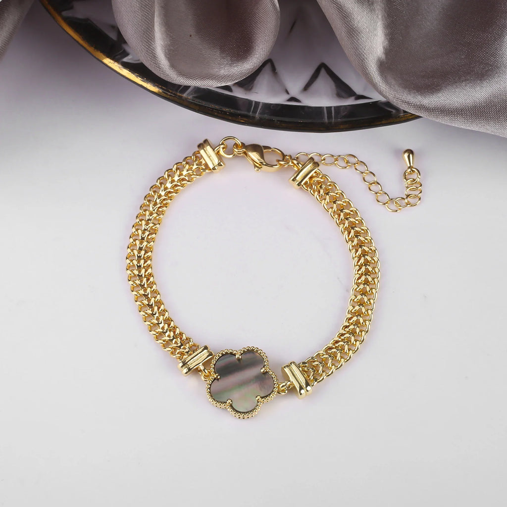 Natural Stone Five-Leaf Flower Adjustable Bracelet | 11 Colors Stone Flower Bracelet Qme Tiger Eye