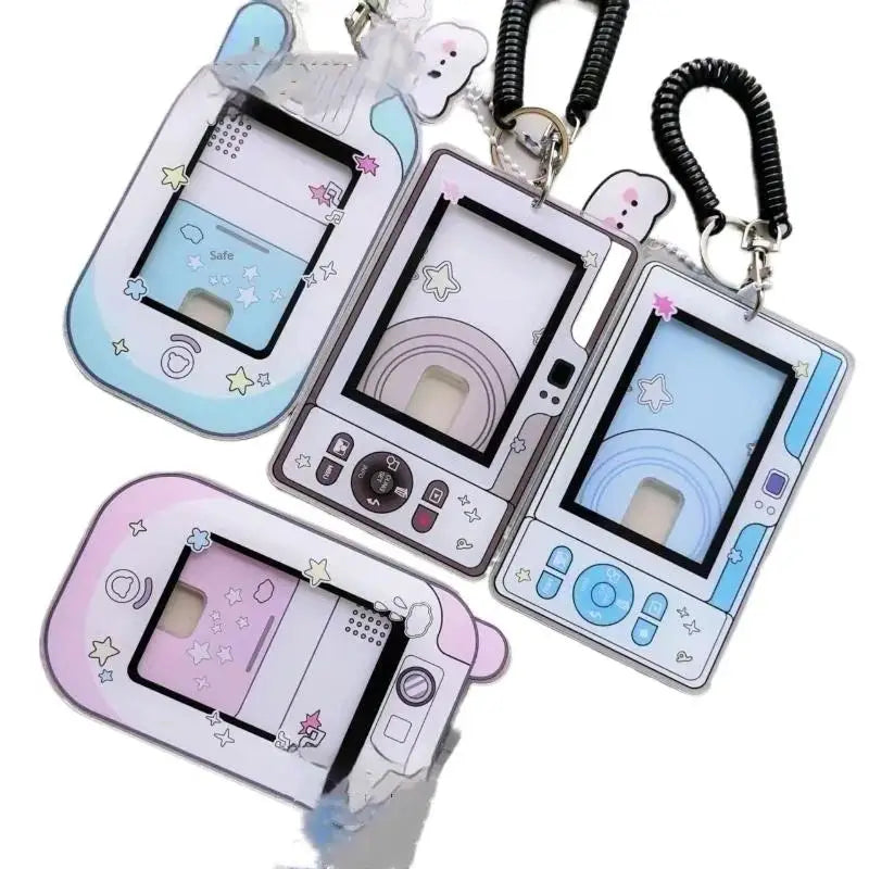 Camera-Shaped Clear Acrylic Photocard Holder with Coil Lanyard Photocard Holder Qme