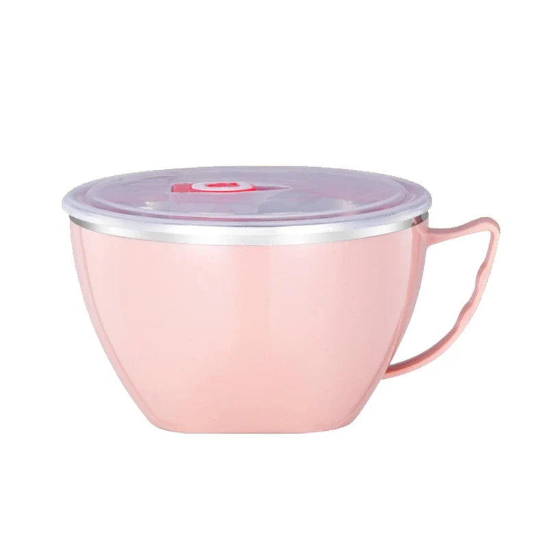 Stainless Steel Bowl with Handle – Anti-Scald Noodle Bowl Stainless Steel Bowl Qme Pink 5PCS
