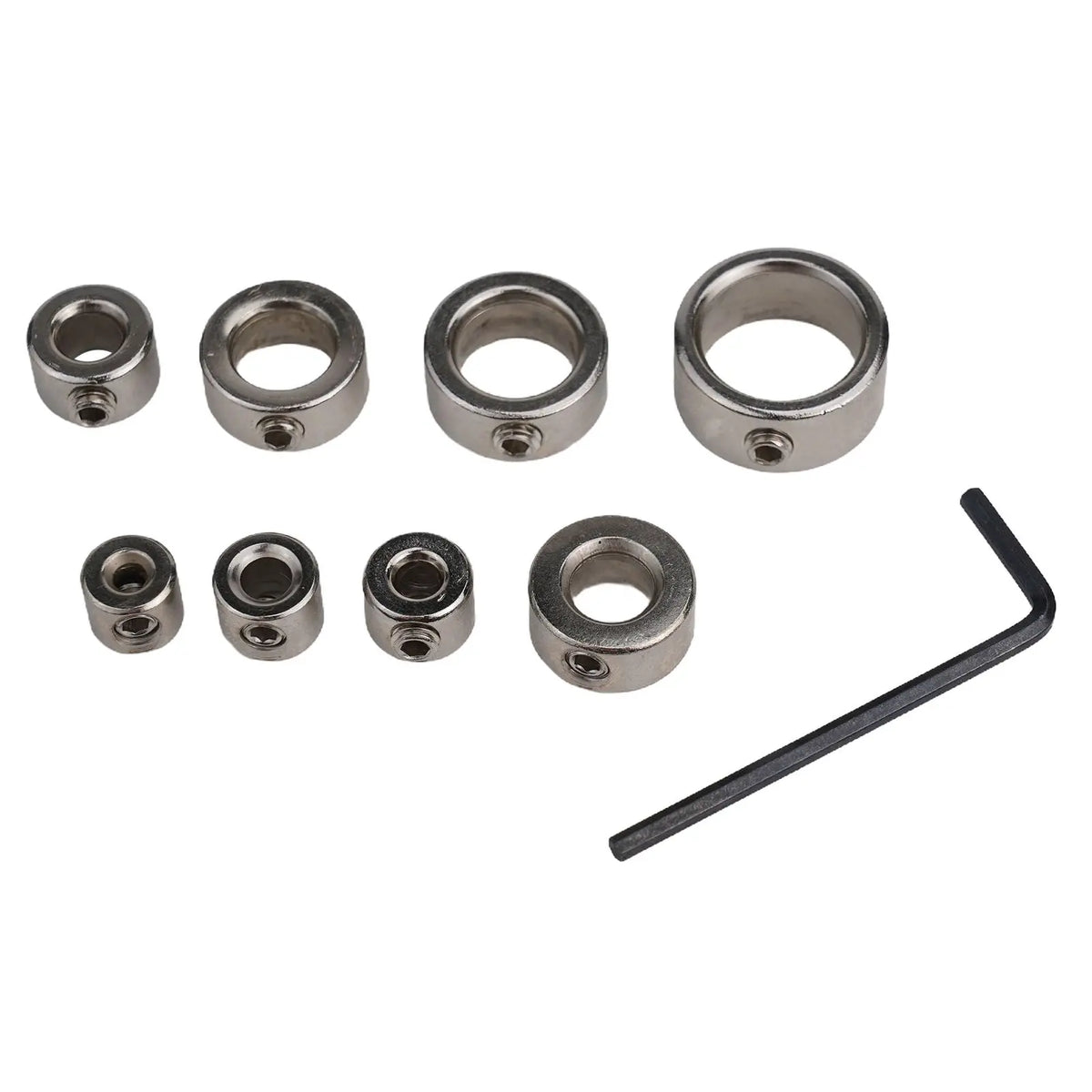 Drill Depth Stop Collar Set – 8 Sizes, Carbon Steel + Wrench Drill Depth Stop Collar Qme
