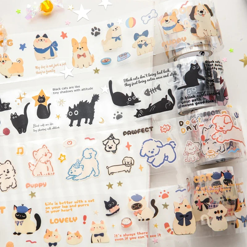 Cute Pets Washi Tape 2m Roll – PET Masking Tape for Crafts Decorative Washi Tape Qme