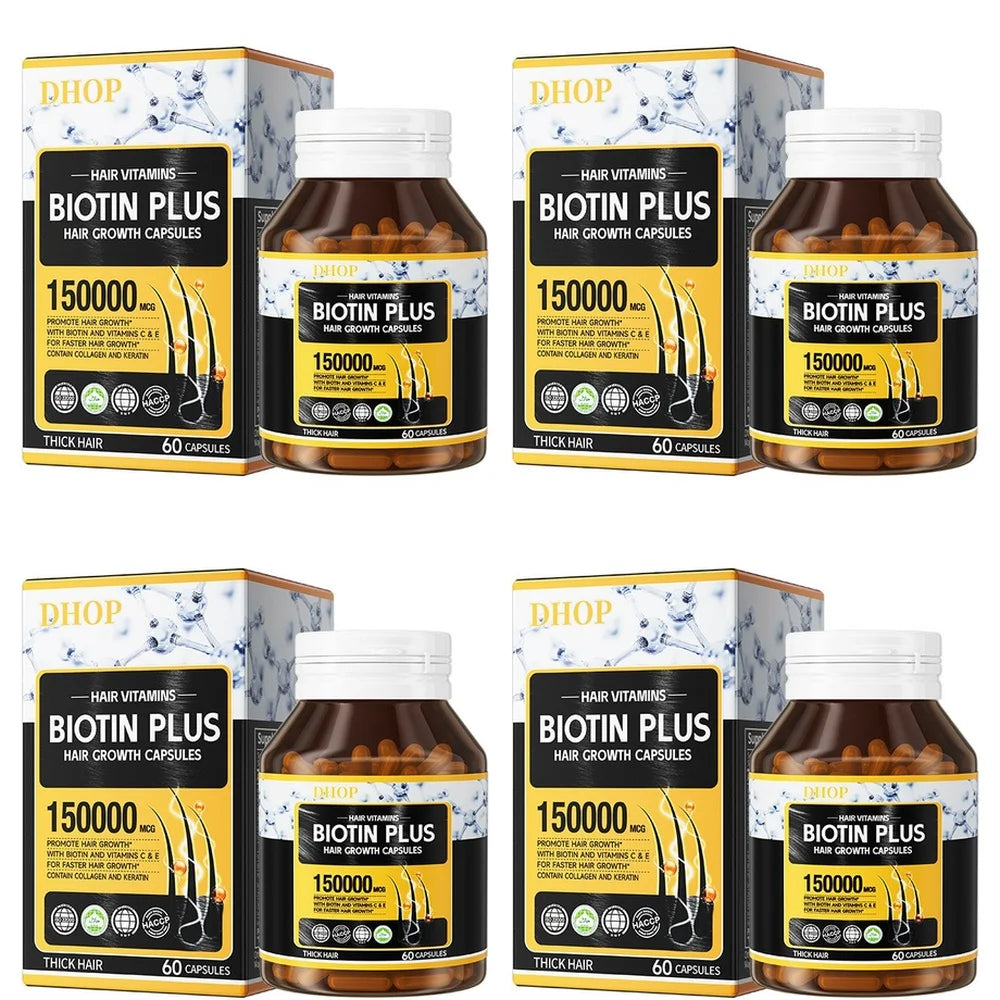 Biotin Plus Hair Capsules – Collagen, Keratin & Vitamins A C E B12 Hair Growth Supplement Qst 4 bottles