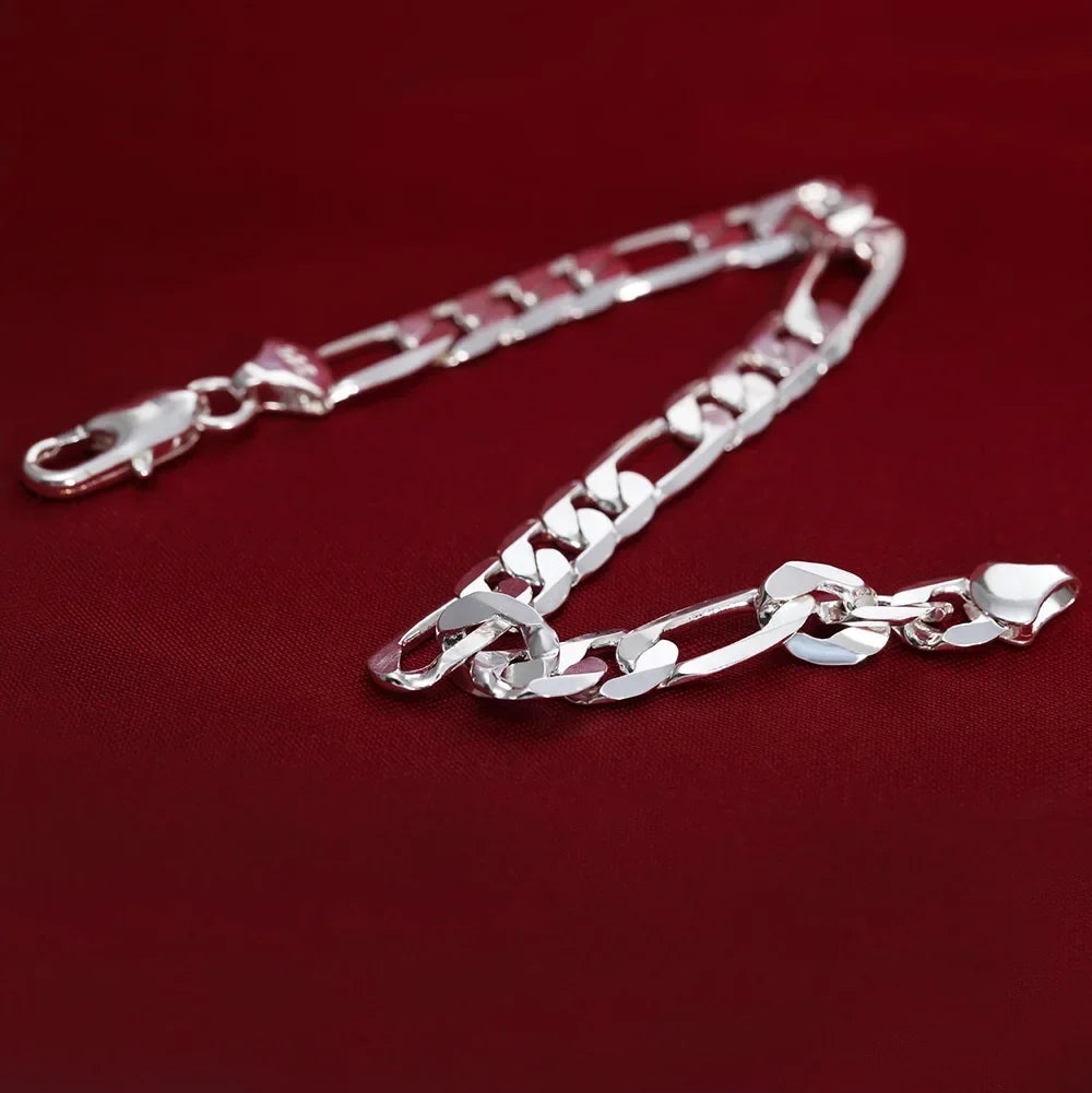 925 Sterling Silver Classic Flat Chain Bracelet for Men Men's Silver Bracelet Qme