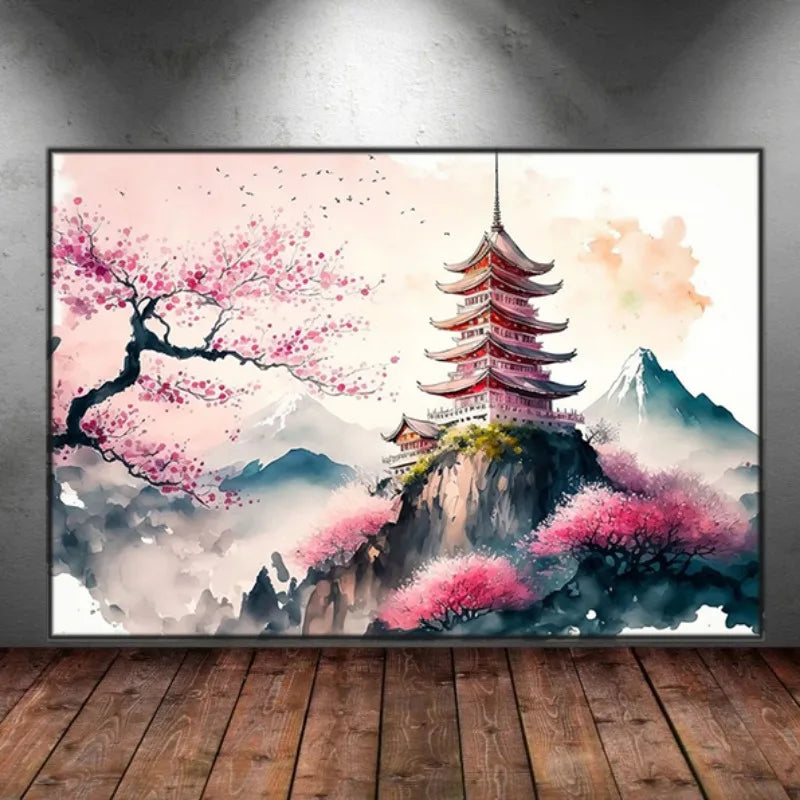 Japanese Landscape Canvas Wall Art Print – Frameless Poster Canvas Wall Art Qst