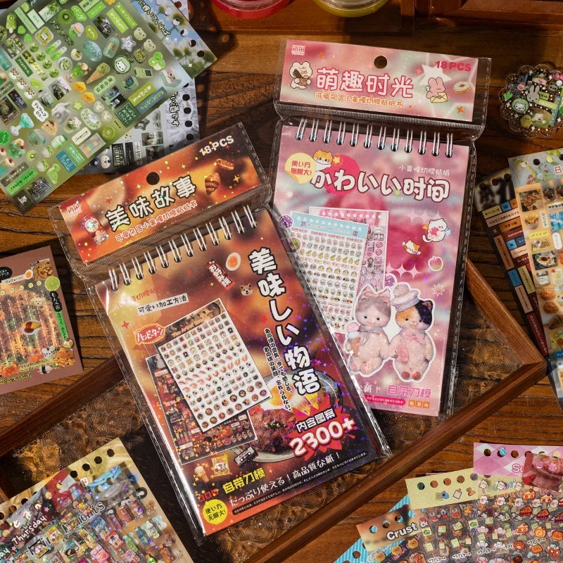 18-Sheet Cute Food Fruit Cake Retro Decorative Sticker Book Decorative Sticker Book Qme