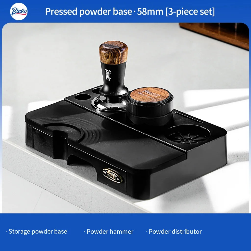 BINCOO Espresso Tamper, Distributor & Knock Box Set 51-58mm Espresso Barista Set Qst Black-3pcs-58MM