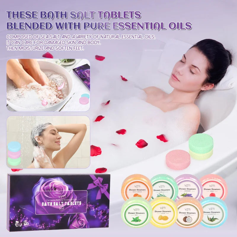 Aromatherapy Bath Salt Tablets 8×30g – Essential Oil Soak Gift Bath Soak Tablets Qst