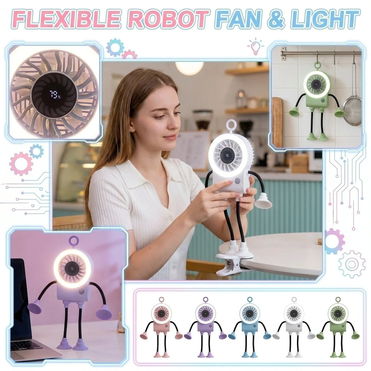 Mini Foldable Electric Fan | Digital Display & Suction Cup Portable Electric Fan Qme