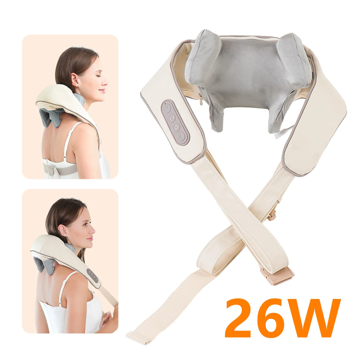 Foreverlily 26W Wireless Neck & Shoulder Kneading Massage Shawl Neck Shoulder Massager Qst 26W-White