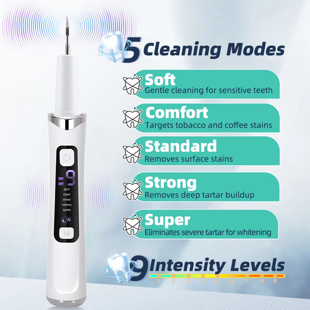Ultrasonic Tooth Cleaner – 5-Mode Plaque & Tartar Remover Ultrasonic Dental Scaler Qst