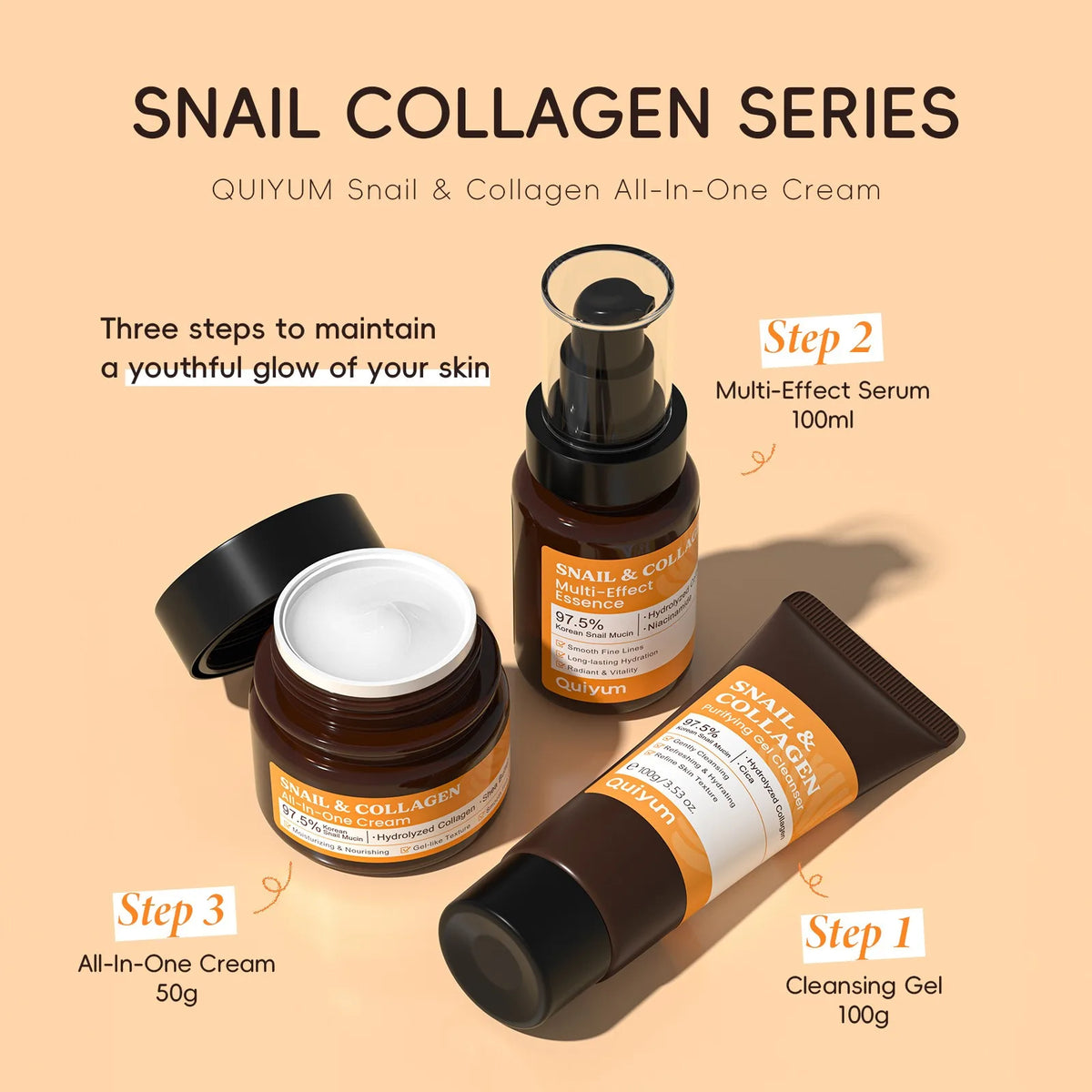 Snail Collagen Cleansing Gel & Foam Combo – Deep Pore Cleanser Facial Cleanser Set Qst
